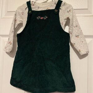 Carter's Dark Green Corduroy Dress with Floral Shirt and Tights